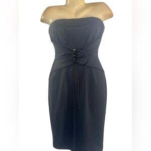 Forever 21 Strapless Black Lace-Up Waist Midi Dress